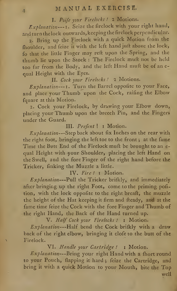 Instructions on the posture of a soldier, The Manual of Exercise, as Ordered by His Majesty, in the Year 1764. (Philadelphia: J. Humphreys & R. Bell & R. Aitken, 1776)